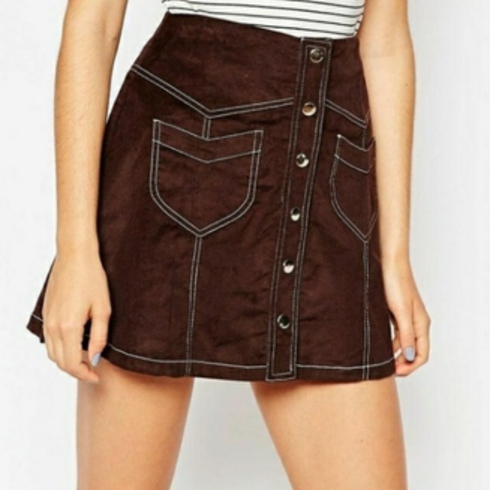 ASOS Brown Corduroy Button Front Western Inspired Mini Skirt